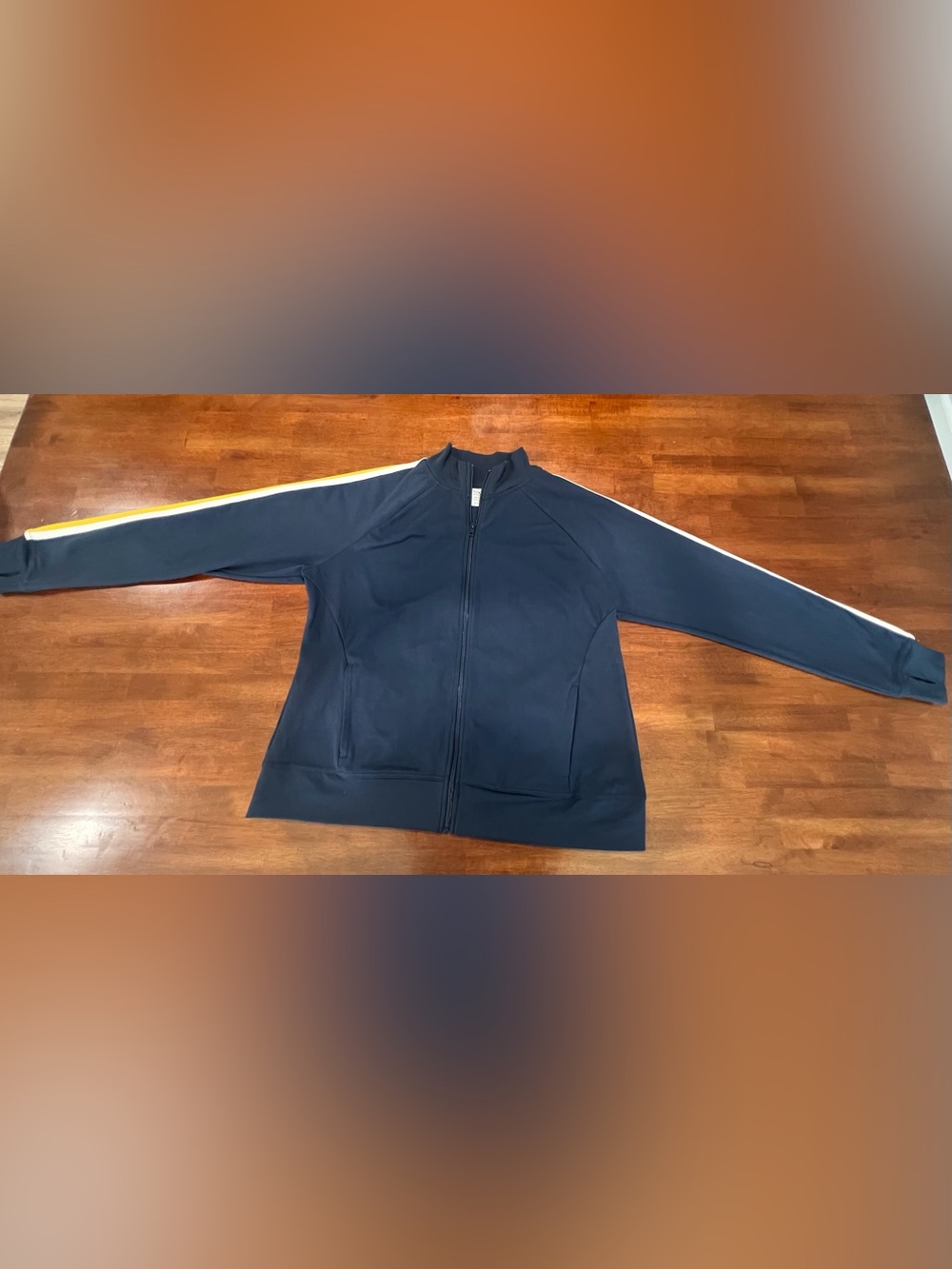 Athletic Works Navy Track Jacket with White and Yellow Sleeve Stripes